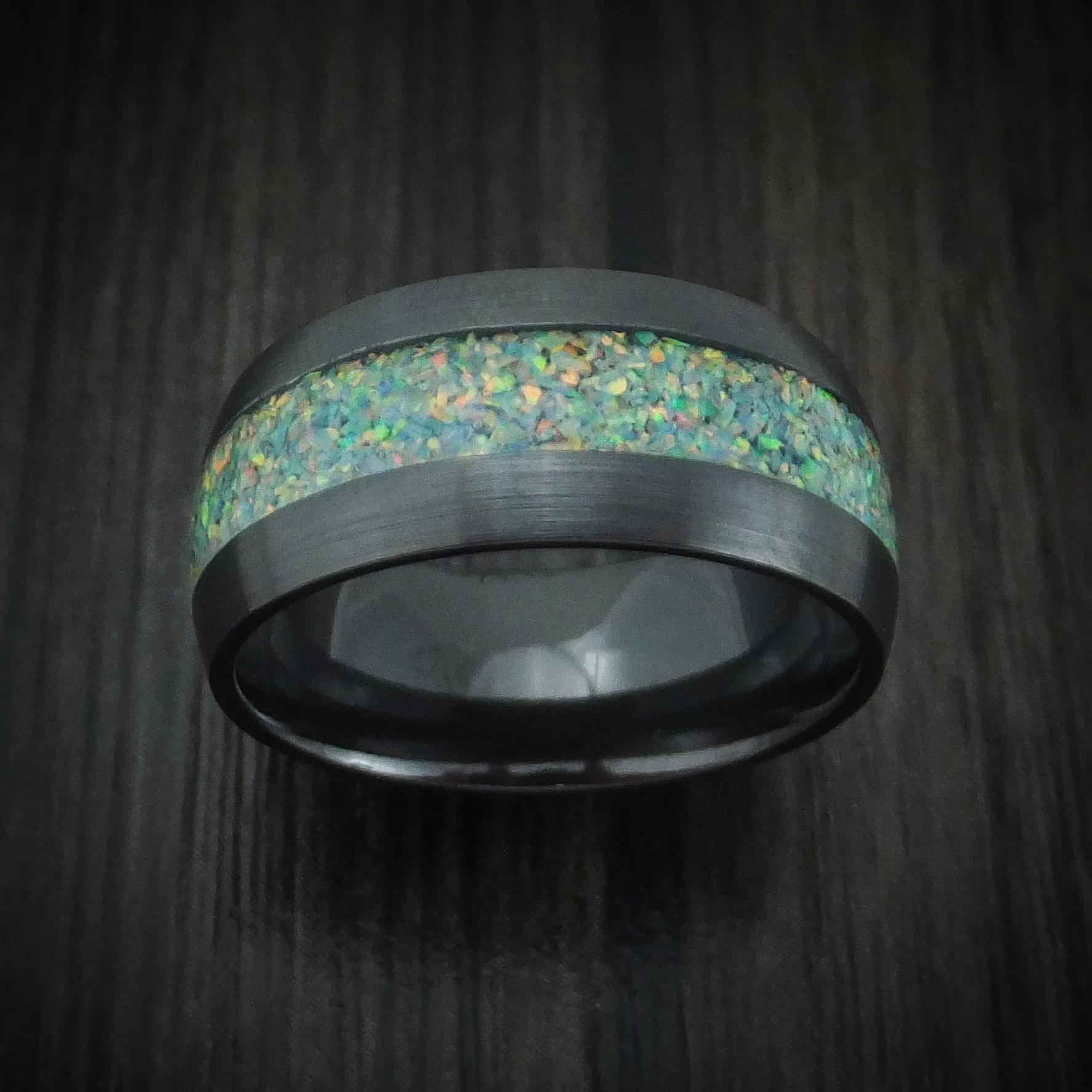 Black Zirconium and Opal Custom Made Men's Band