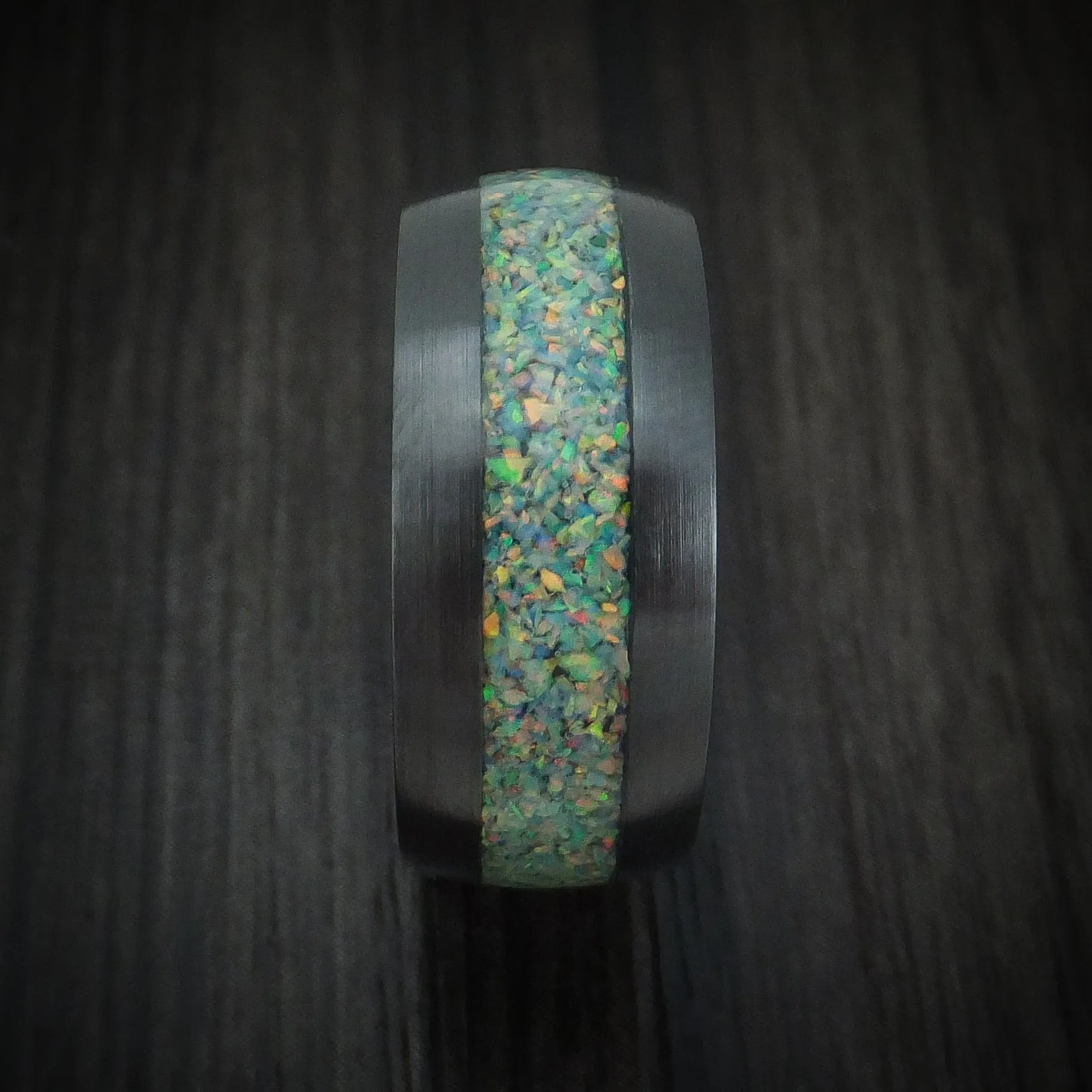 Black Zirconium and Opal Custom Made Men's Band