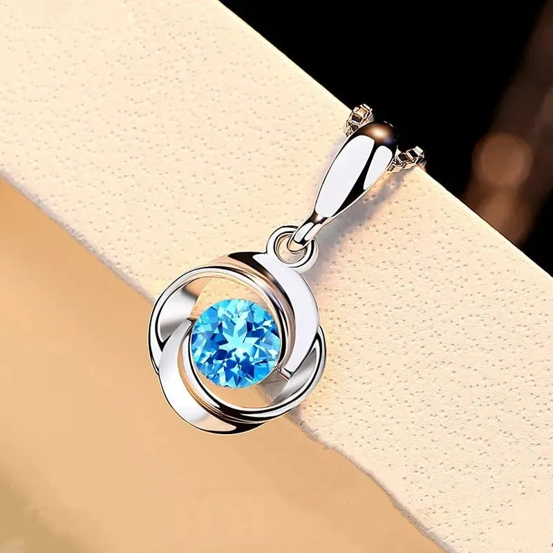 blue crystal pendant female zircon retro S925 sliver Necklace cognate sapphire jewelry pendant Gemstone