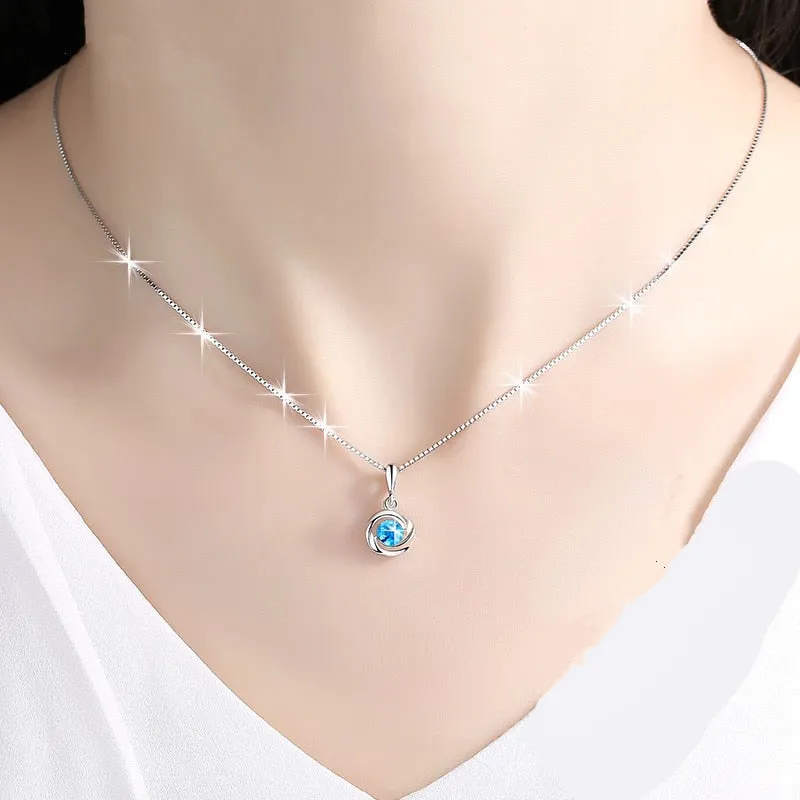 blue crystal pendant female zircon retro S925 sliver Necklace cognate sapphire jewelry pendant Gemstone