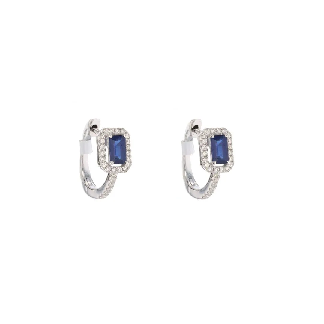 Blue Sapphire & Diamond Halo Huggie Earrings