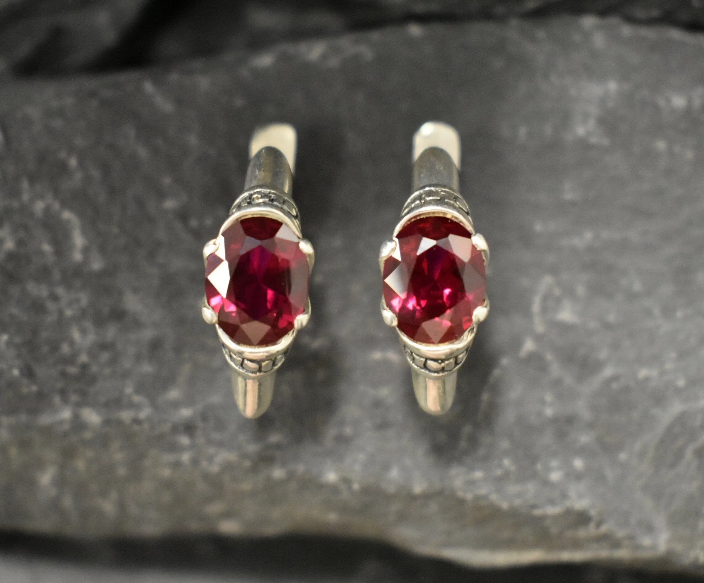 Boho Ruby Earrings - Red Vintage Studs - Antique Tribal Earrings