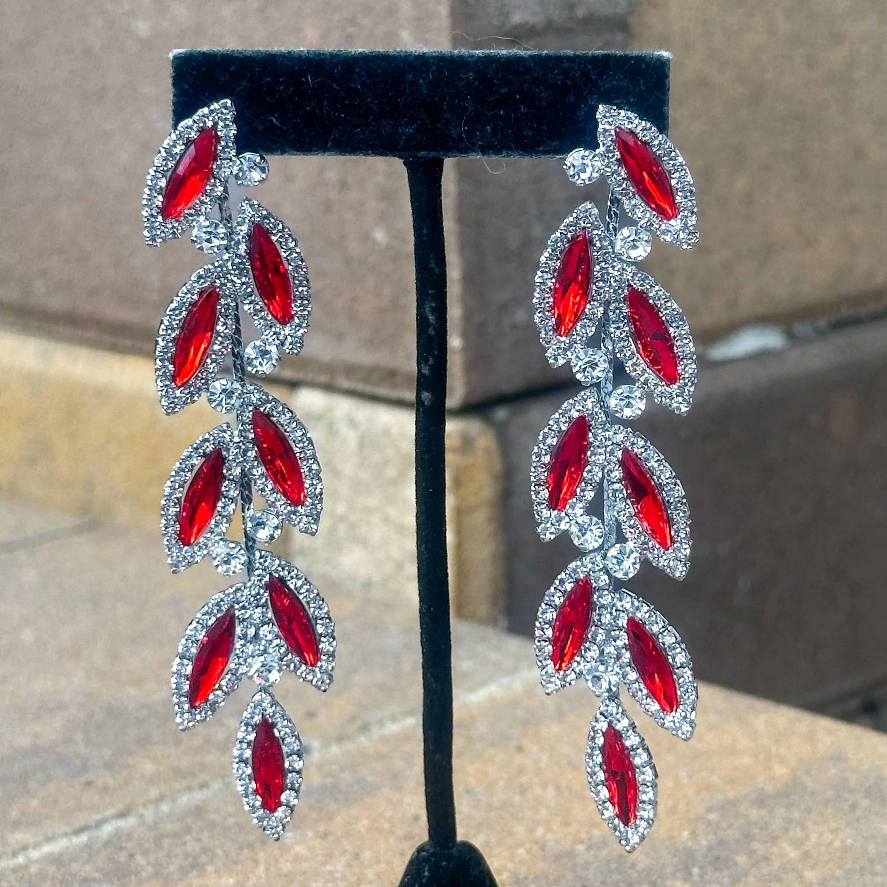 CHARLO - clear Ruby vine marquise rhinestone earrings