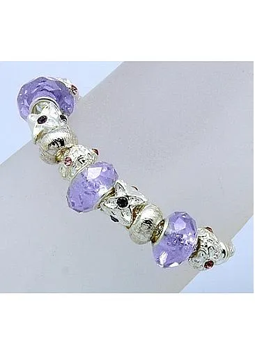 Cheap Alloy Beads and Glass Beads, Lilac European Style Bracelets