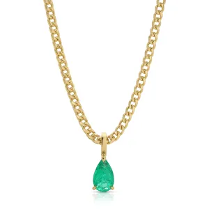 COLOMBIAN EMERALD PEAR PENDANT ON FRANCO CHAIN