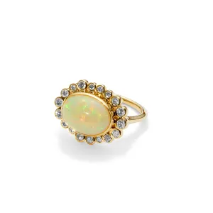 Cosmic Oval Ethiopian Opal & Diamond Ring