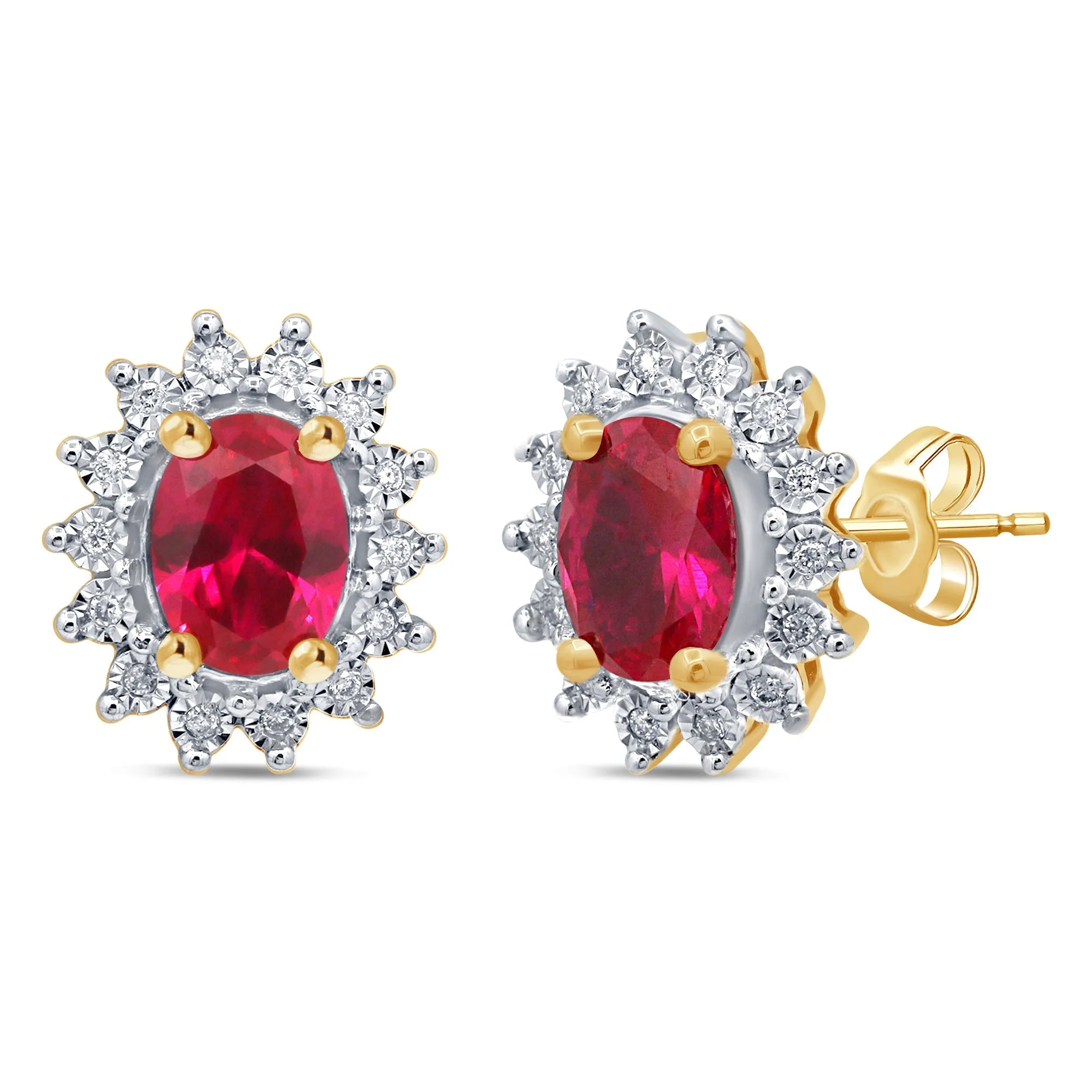 Created Ruby Stud Earrings with 0.10ct of Diamonds in 9ct Yellow Gold