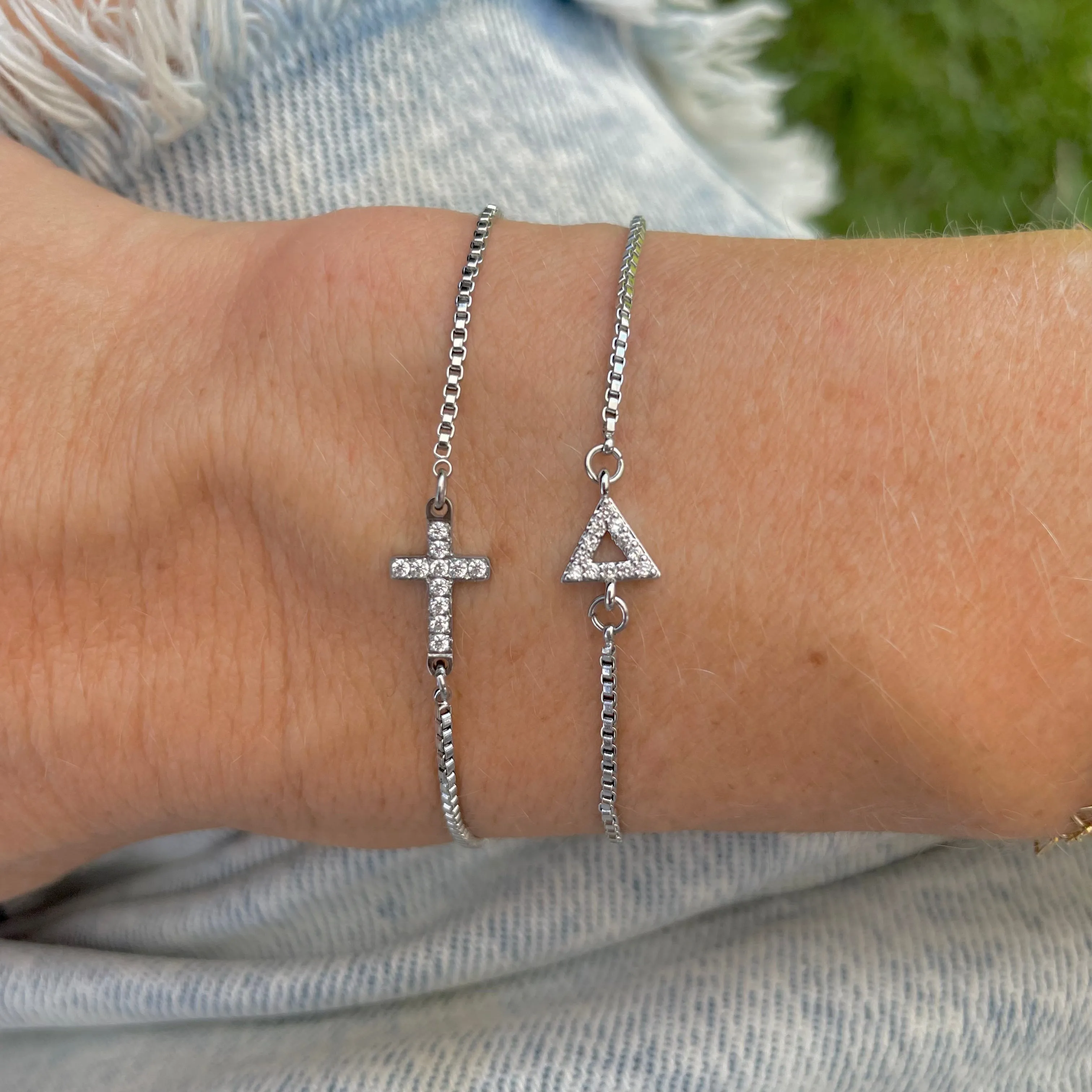 Crystal Cross Silver Slider Bracelet