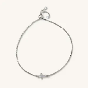 Crystal Cross Silver Slider Bracelet