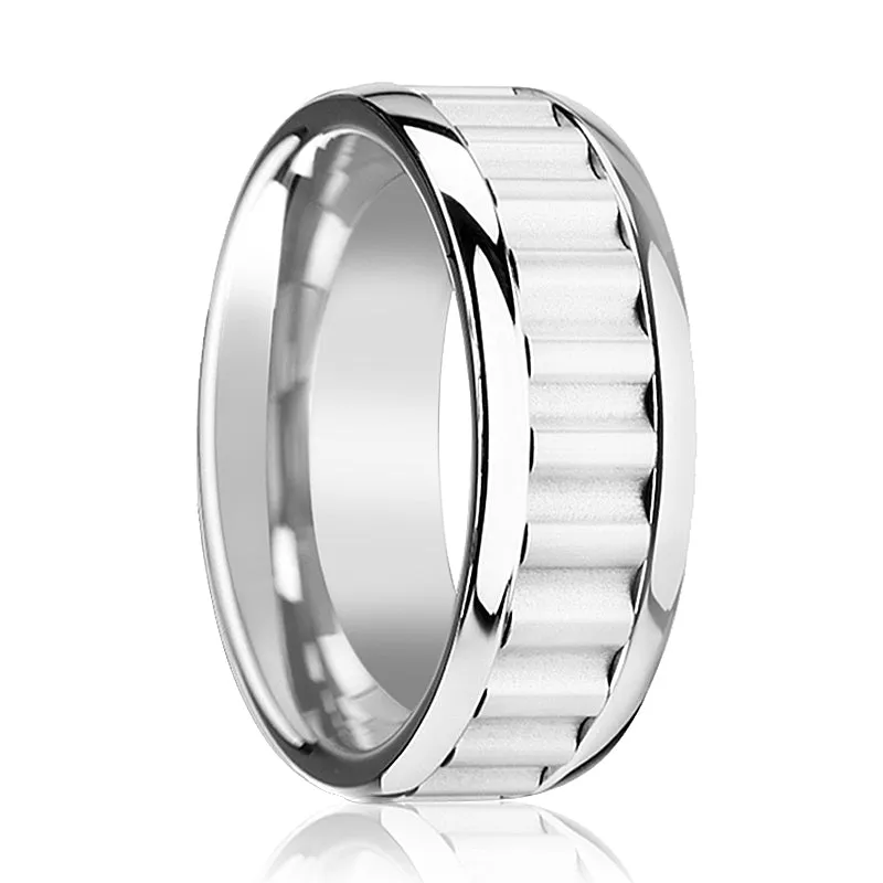 CUTLASS | Silver Tungsten Ring, Gear Teeth Inlay, Domed