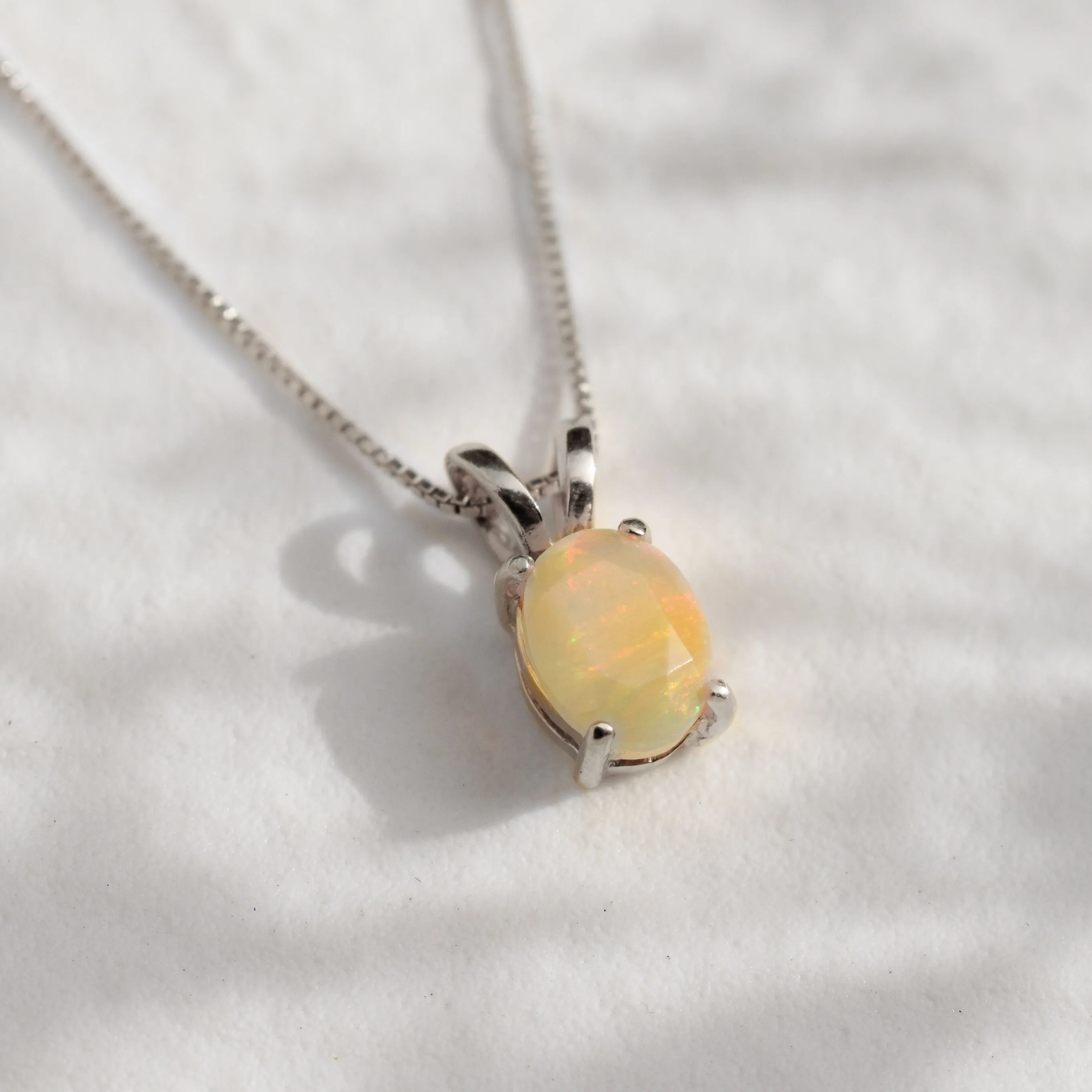 Dainty Opal Pendant - Fire Opal Necklace - White Oval Necklace