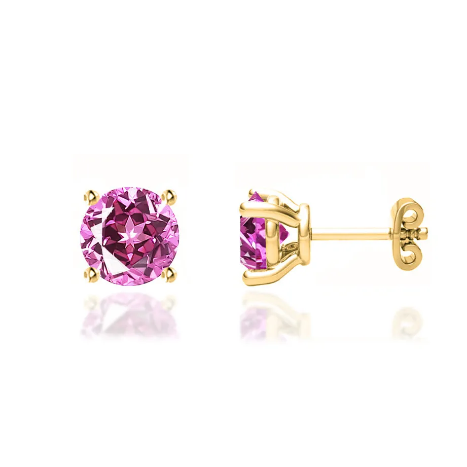 DOVE - Round Pink Sapphire 18k Yellow Gold Stud Earrings