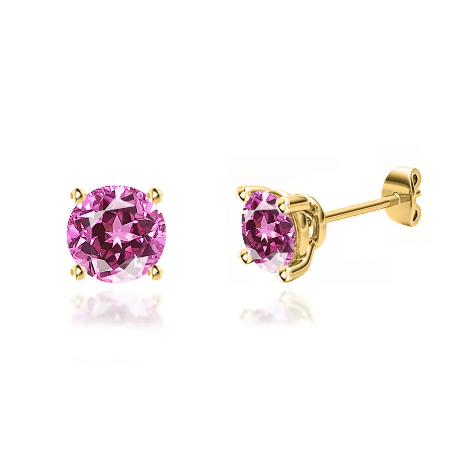 DOVE - Round Pink Sapphire 18k Yellow Gold Stud Earrings