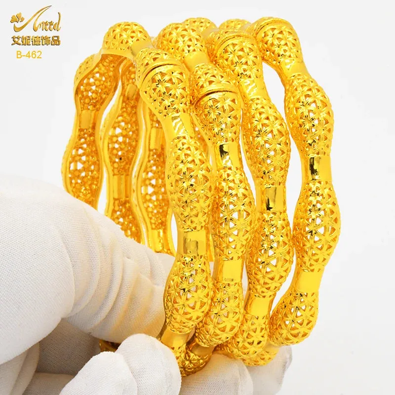 Dubai 24K Gold Color Bracelets for Women - Luxury Designer Indian Bangles, African Arabic Wedding Bridal Jewelry