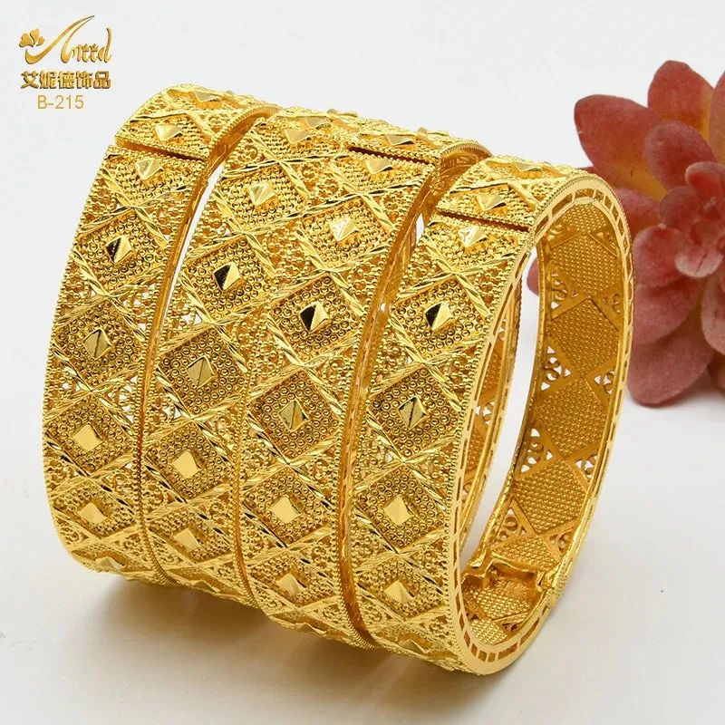 Dubai 24K Gold Color Bracelets for Women - Luxury Designer Indian Bangles, African Arabic Wedding Bridal Jewelry