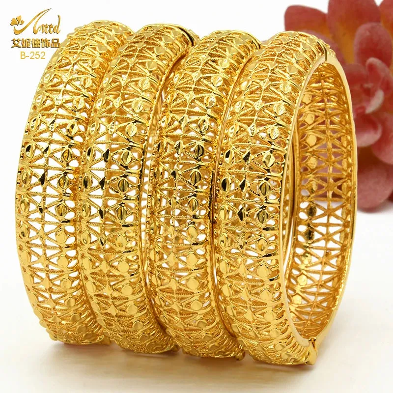 Dubai 24K Gold Color Bracelets for Women - Luxury Designer Indian Bangles, African Arabic Wedding Bridal Jewelry