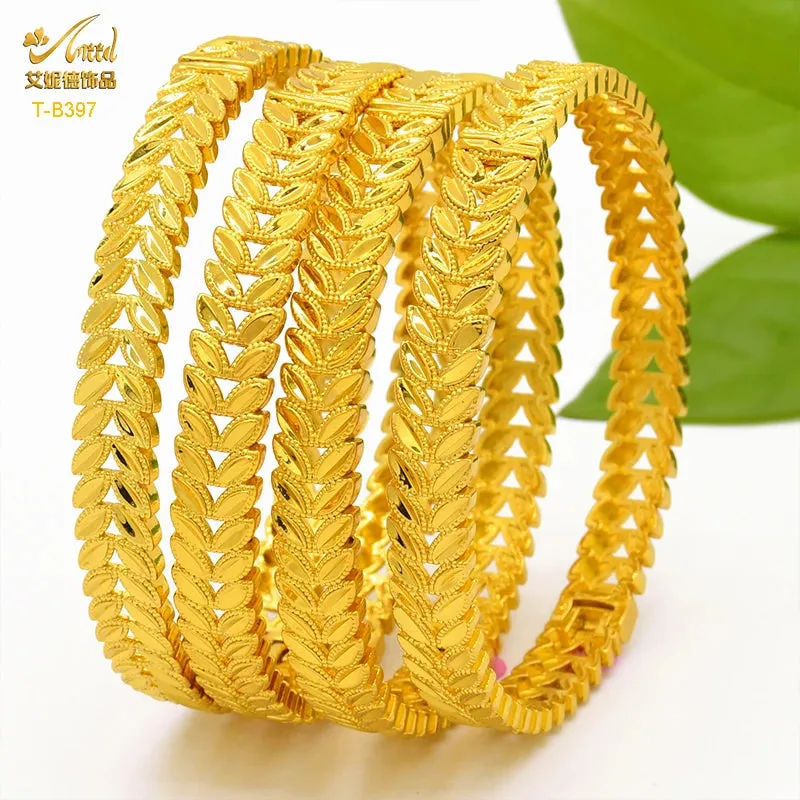 Dubai 24K Gold Color Bracelets for Women - Luxury Designer Indian Bangles, African Arabic Wedding Bridal Jewelry