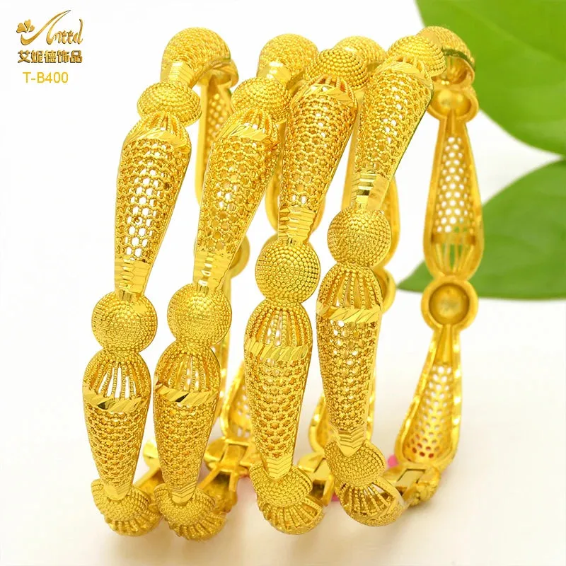 Dubai 24K Gold Color Bracelets for Women - Luxury Designer Indian Bangles, African Arabic Wedding Bridal Jewelry