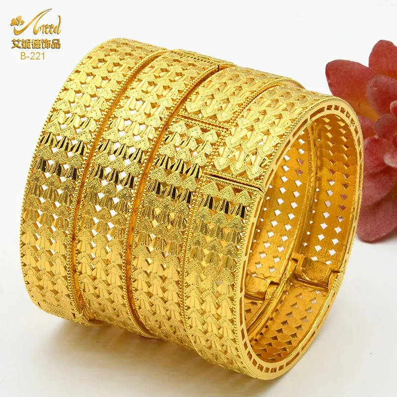 Dubai 24K Gold Color Bracelets for Women - Luxury Designer Indian Bangles, African Arabic Wedding Bridal Jewelry