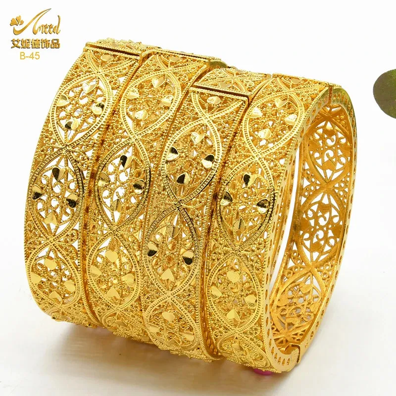 Dubai 24K Gold Color Bracelets for Women - Luxury Designer Indian Bangles, African Arabic Wedding Bridal Jewelry