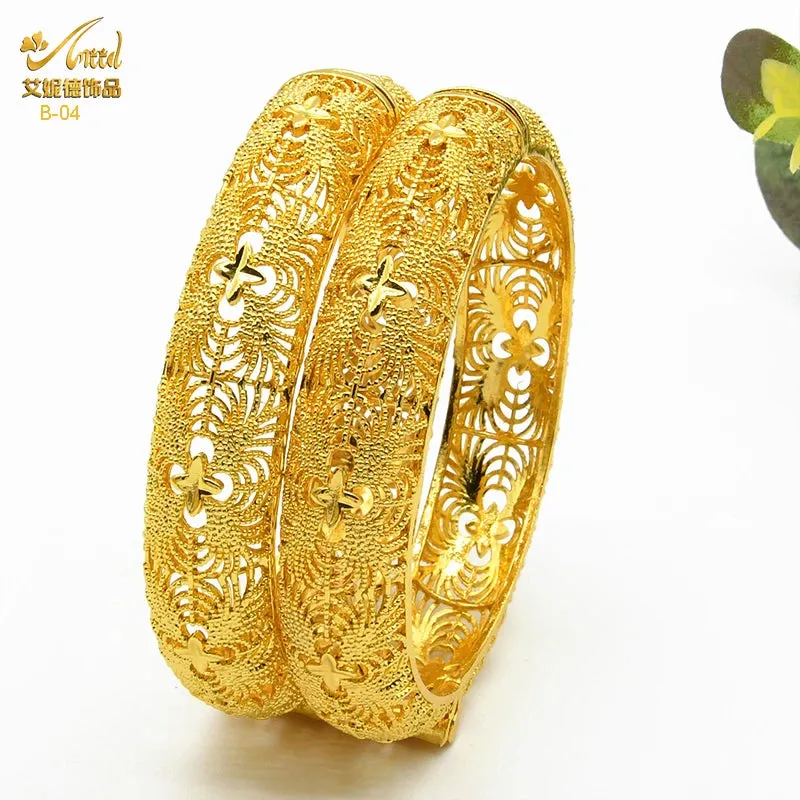 Dubai 24K Gold Color Bracelets for Women - Luxury Designer Indian Bangles, African Arabic Wedding Bridal Jewelry