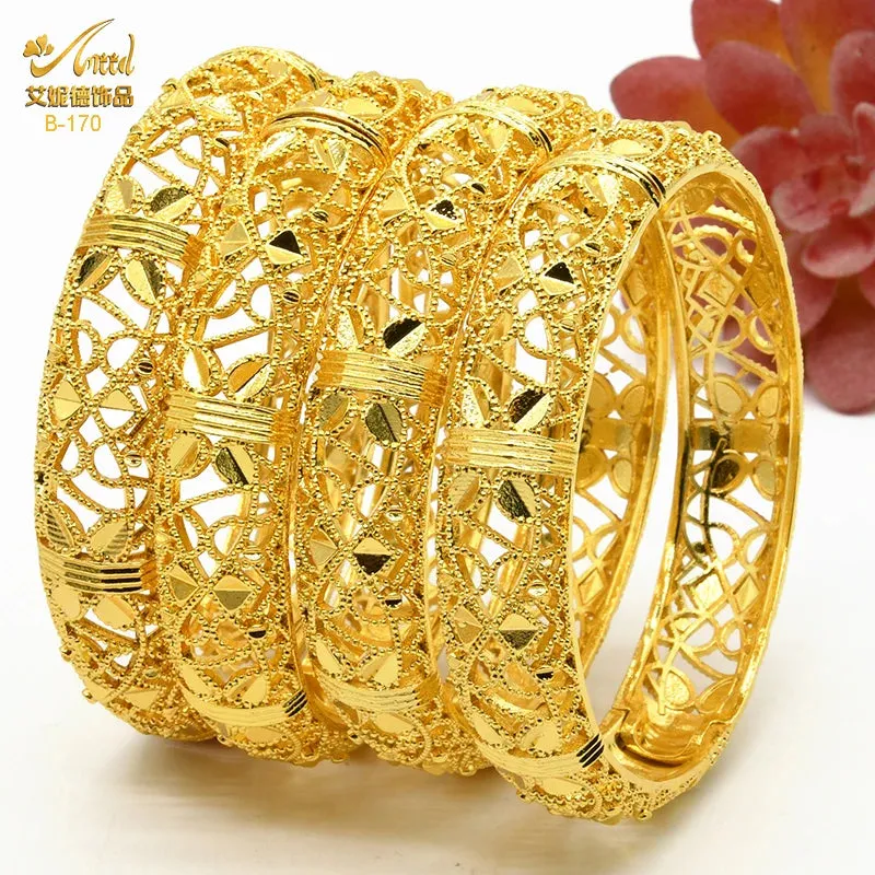 Dubai 24K Gold Color Bracelets for Women - Luxury Designer Indian Bangles, African Arabic Wedding Bridal Jewelry