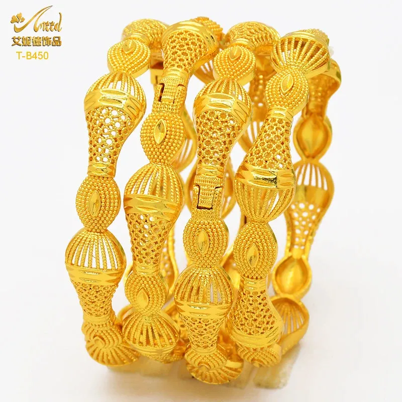 Dubai 24K Gold Color Bracelets for Women - Luxury Designer Indian Bangles, African Arabic Wedding Bridal Jewelry