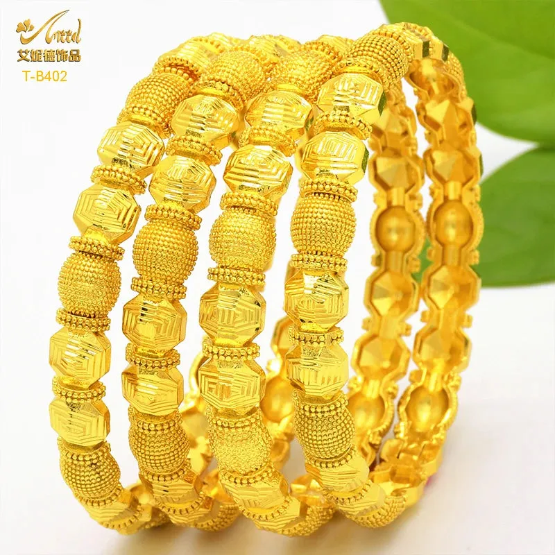 Dubai 24K Gold Color Bracelets for Women - Luxury Designer Indian Bangles, African Arabic Wedding Bridal Jewelry