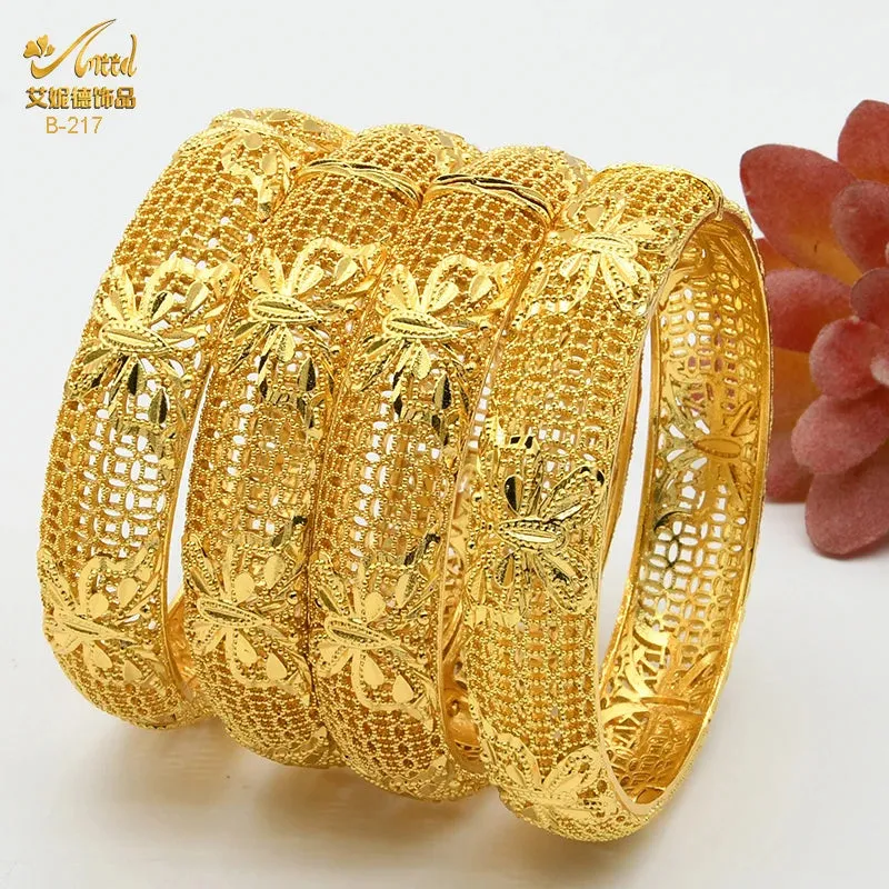 Dubai 24K Gold Color Bracelets for Women - Luxury Designer Indian Bangles, African Arabic Wedding Bridal Jewelry