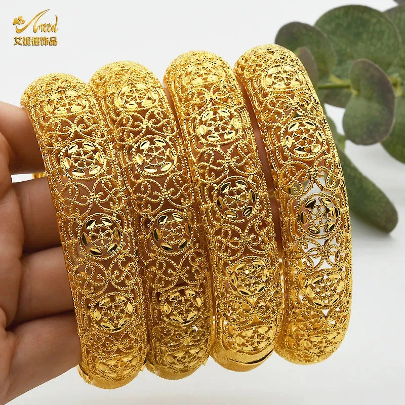 Dubai 24K Gold Color Bracelets for Women - Luxury Designer Indian Bangles, African Arabic Wedding Bridal Jewelry