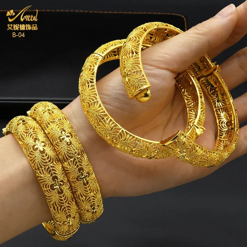 Dubai 24K Gold Color Bracelets for Women - Luxury Designer Indian Bangles, African Arabic Wedding Bridal Jewelry