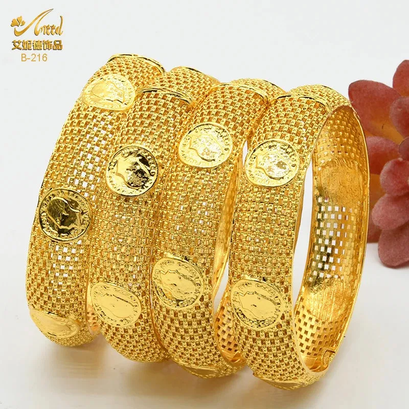 Dubai 24K Gold Color Bracelets for Women - Luxury Designer Indian Bangles, African Arabic Wedding Bridal Jewelry