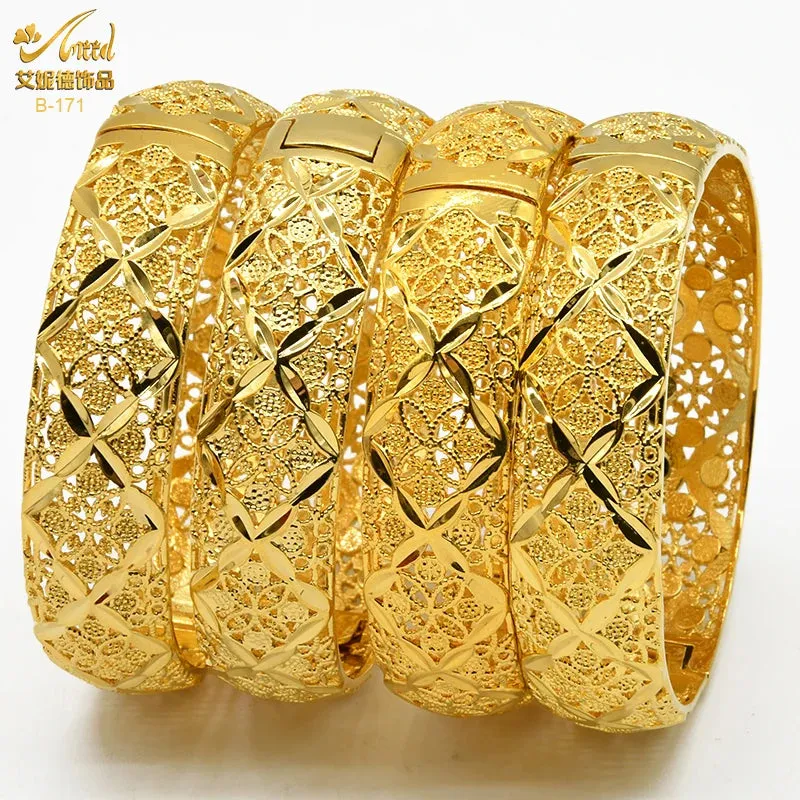 Dubai 24K Gold Color Bracelets for Women - Luxury Designer Indian Bangles, African Arabic Wedding Bridal Jewelry