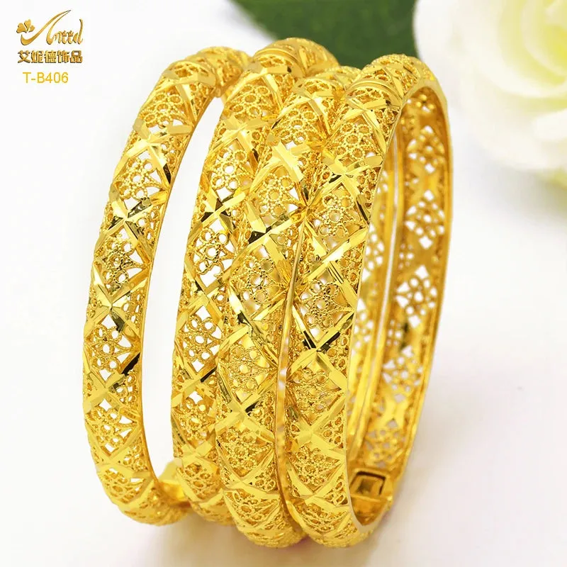 Dubai 24K Gold Color Bracelets for Women - Luxury Designer Indian Bangles, African Arabic Wedding Bridal Jewelry