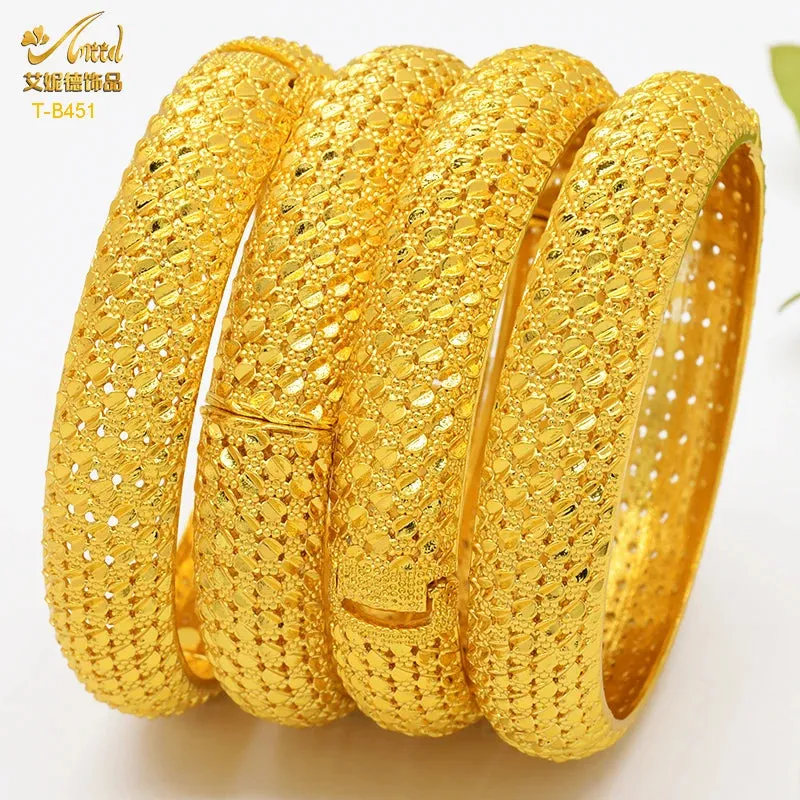 Dubai 24K Gold Color Bracelets for Women - Luxury Designer Indian Bangles, African Arabic Wedding Bridal Jewelry