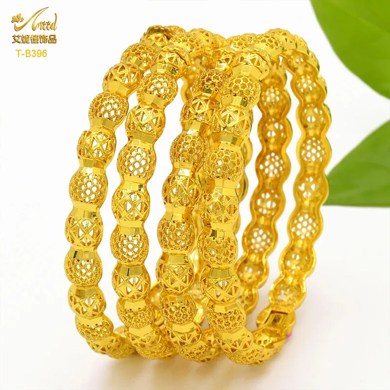 Dubai 24K Gold Color Bracelets for Women - Luxury Designer Indian Bangles, African Arabic Wedding Bridal Jewelry