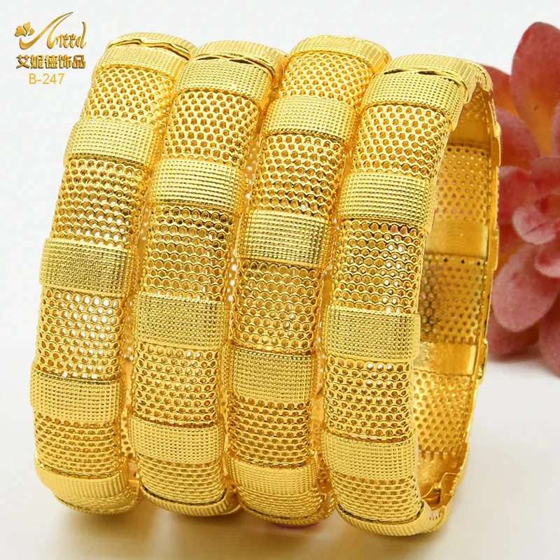 Dubai 24K Gold Color Bracelets for Women - Luxury Designer Indian Bangles, African Arabic Wedding Bridal Jewelry