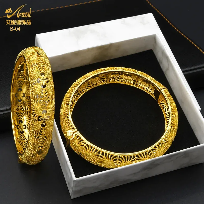 Dubai 24K Gold Color Bracelets for Women - Luxury Designer Indian Bangles, African Arabic Wedding Bridal Jewelry