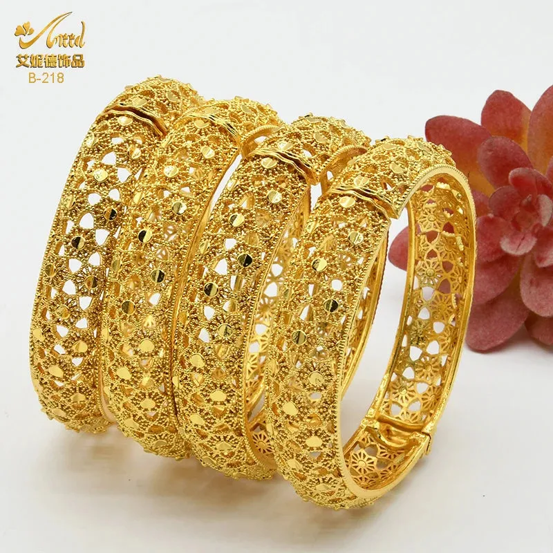 Dubai 24K Gold Color Bracelets for Women - Luxury Designer Indian Bangles, African Arabic Wedding Bridal Jewelry