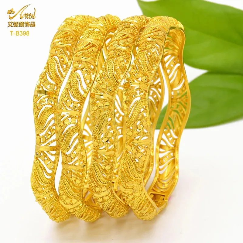 Dubai 24K Gold Color Bracelets for Women - Luxury Designer Indian Bangles, African Arabic Wedding Bridal Jewelry