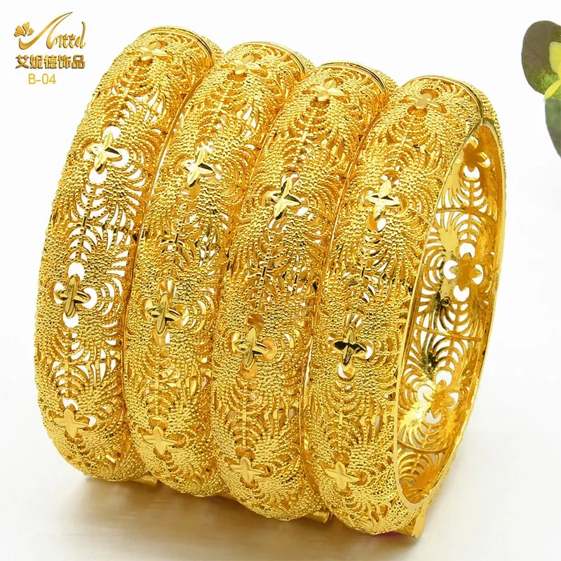 Dubai 24K Gold Color Bracelets for Women - Luxury Designer Indian Bangles, African Arabic Wedding Bridal Jewelry