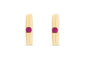 Earrings 14kt Gold Round Huggies & Ruby