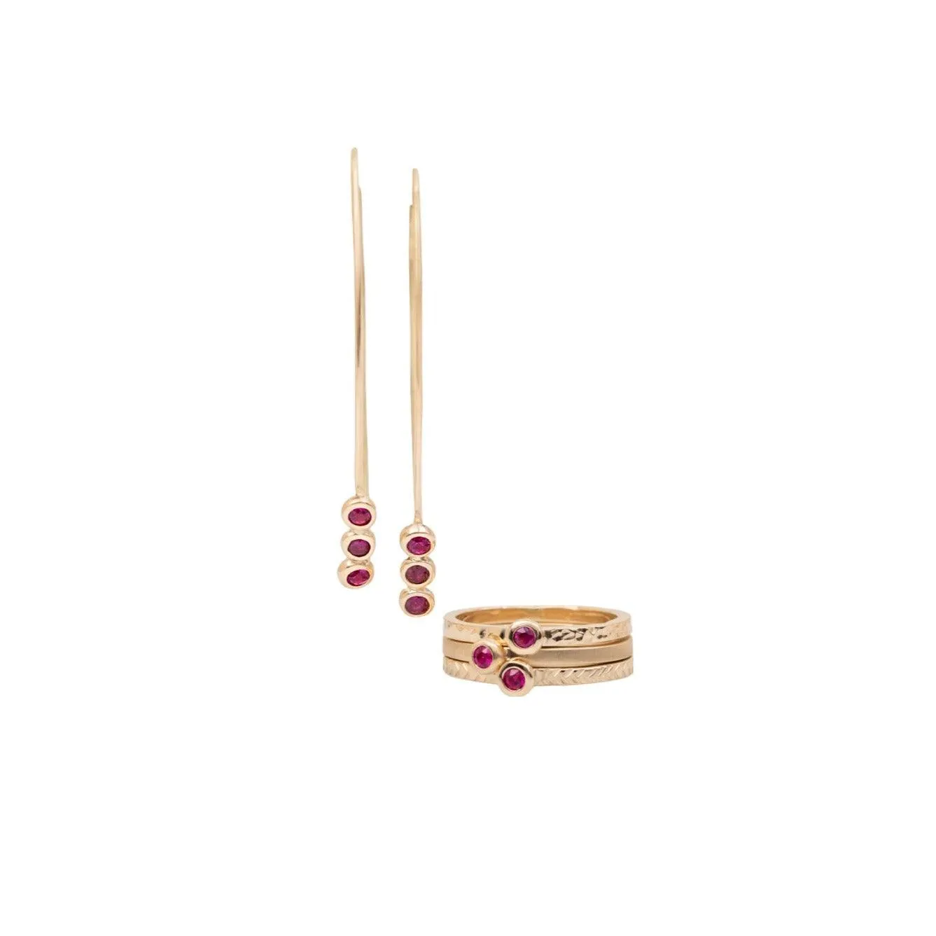 Earrings and Stacking Ruby Rings