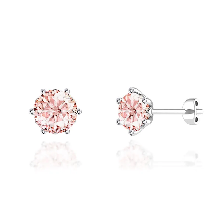 ELOISE - Round Champagne Sapphire 18k White Gold Lotus Leaf Stud Earrings