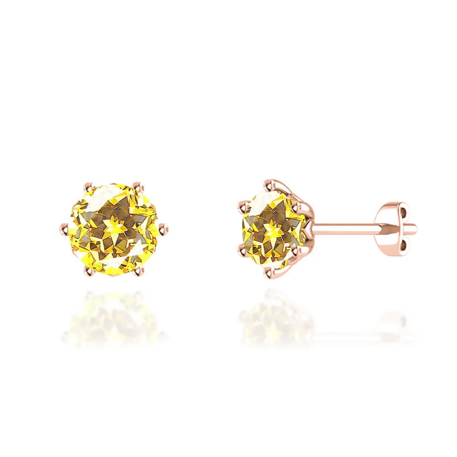 ELOISE - Round Yellow Sapphire 18k Rose Gold Lotus Leaf Stud Earrings