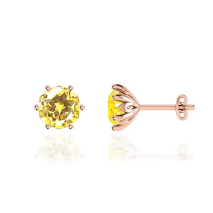 ELOISE - Round Yellow Sapphire 18k Rose Gold Lotus Leaf Stud Earrings