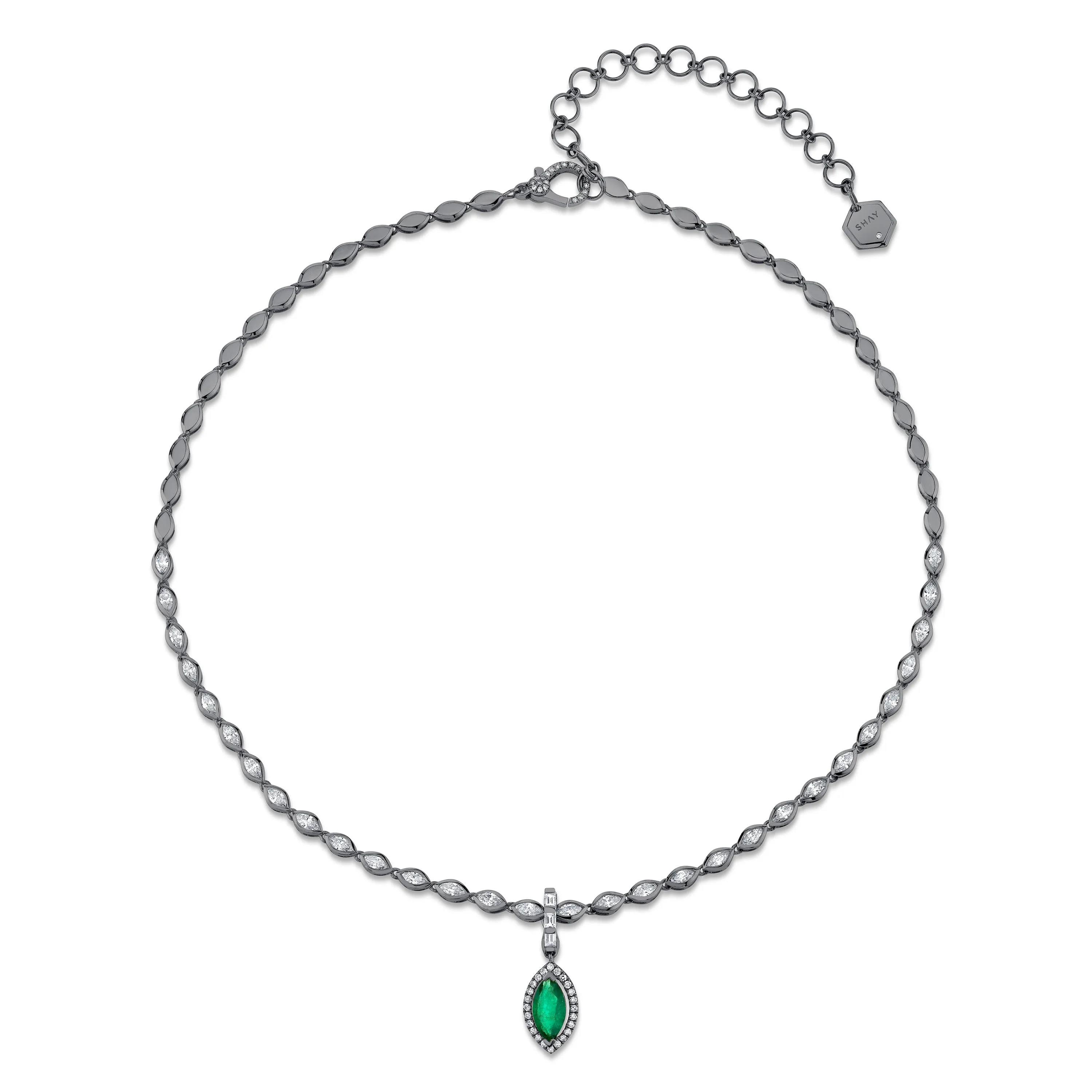 EMERALD & DIAMOND HALO MARQUISE CLIP DROP NECKLACE