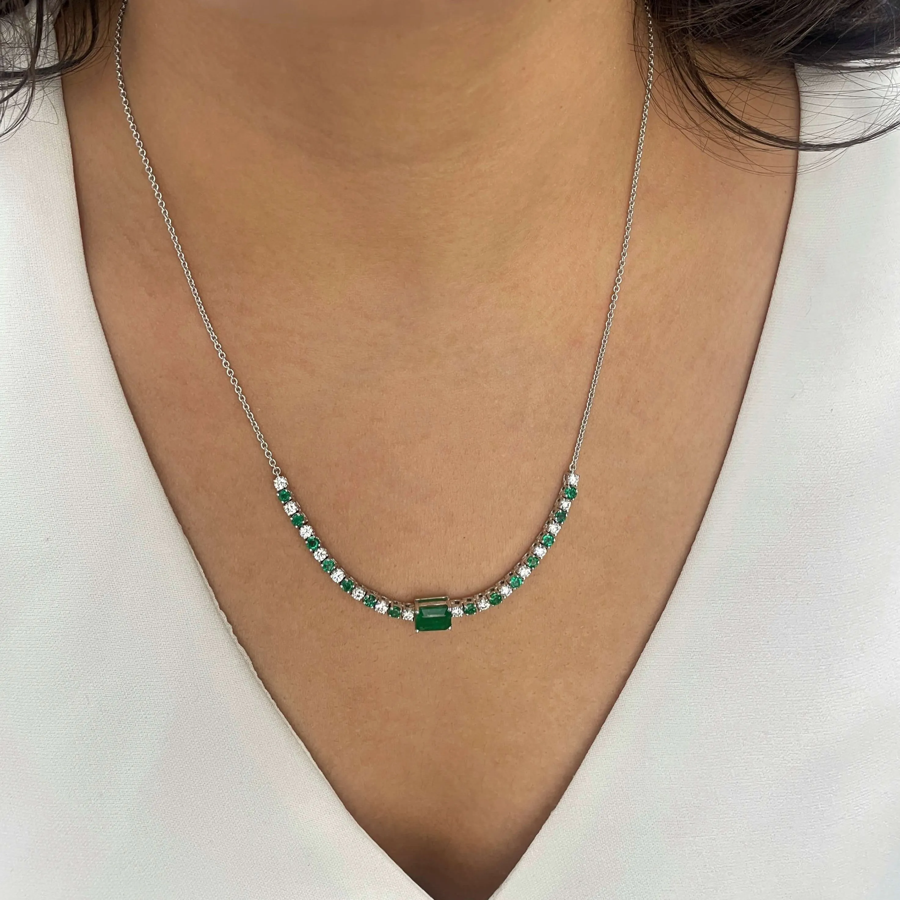 Emerald and Diamond Bar Necklace