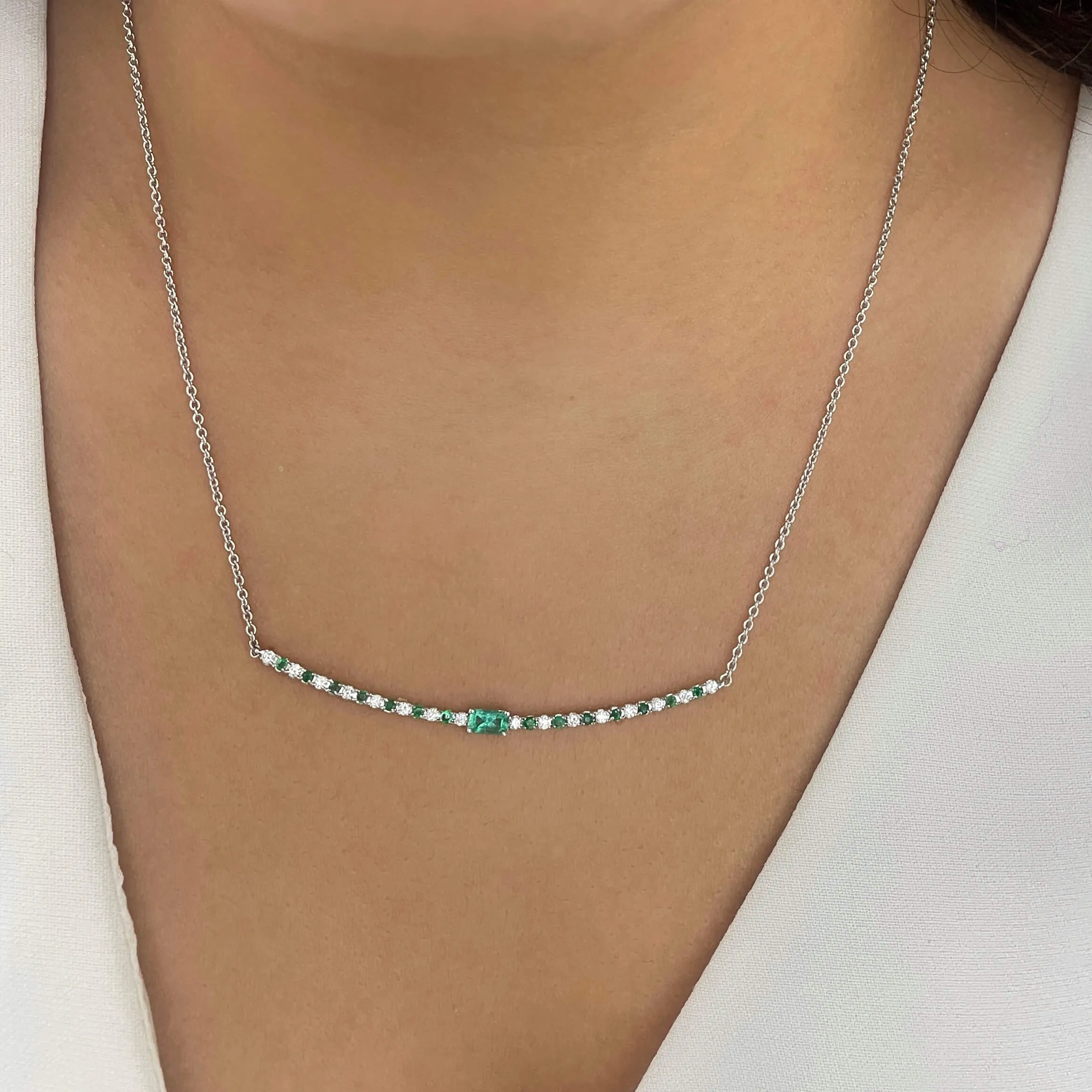 Emerald and Diamond Bar Necklace