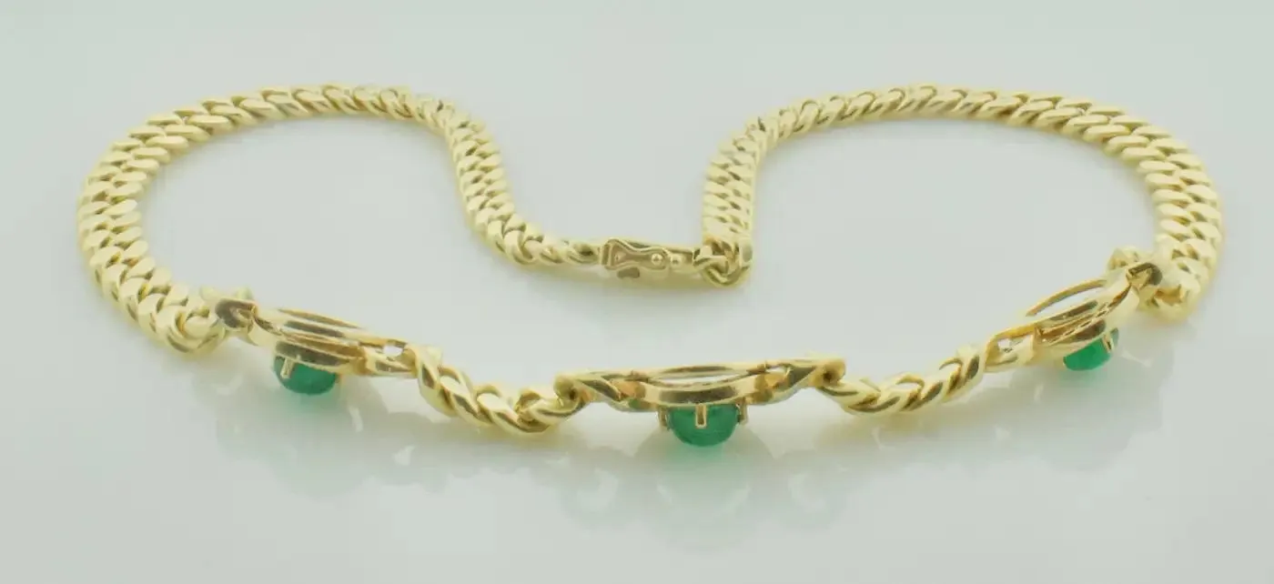 Emerald and Diamond Vintage "Cuban Link" Necklace in 18k Yellow Gold